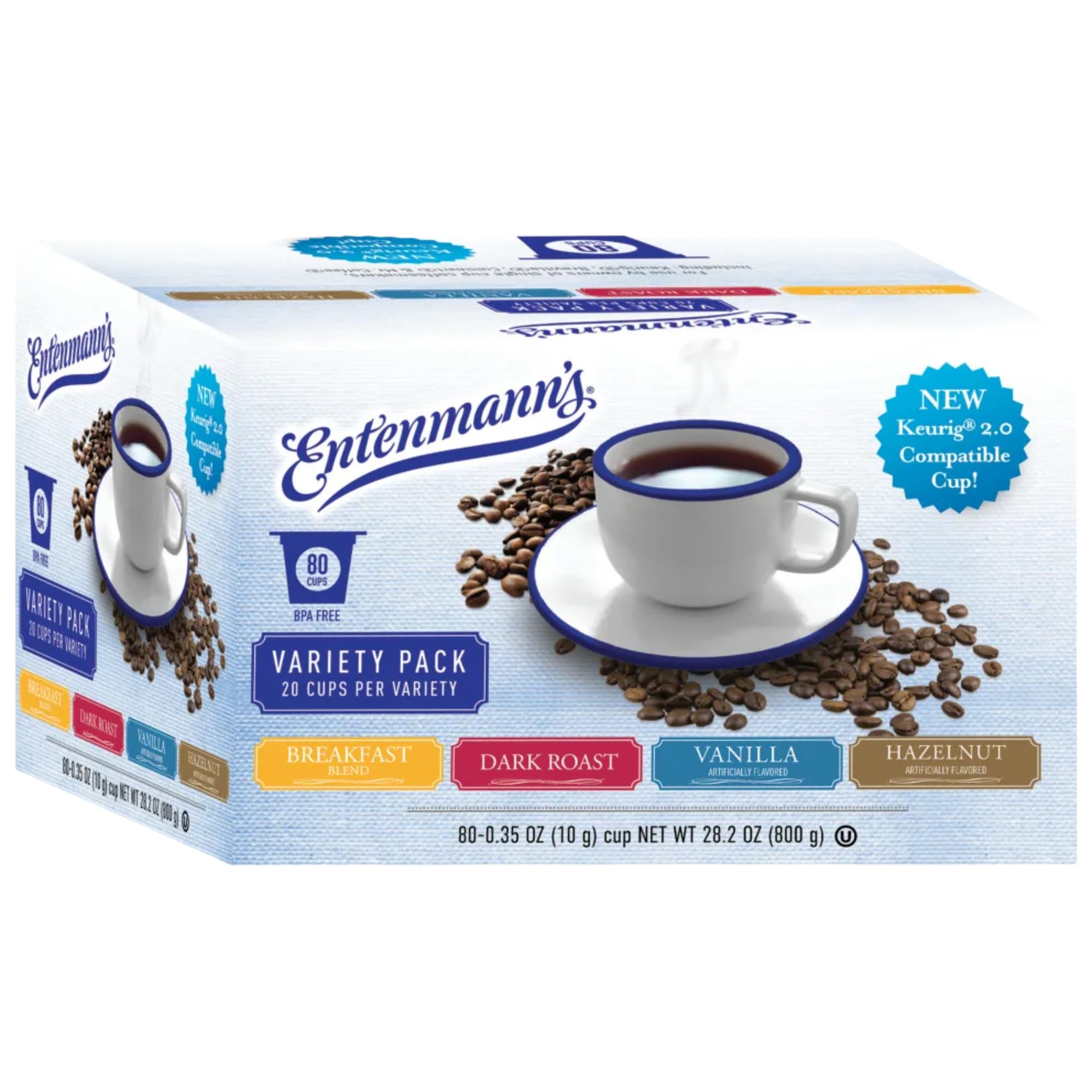 Entenmann's Coffee Variety Pack - Single Serve Cups (for Keurig K-Cup Brewers), Includes Breakfast Blend, French Vanilla, Hazelnut and Dark Roast - 80