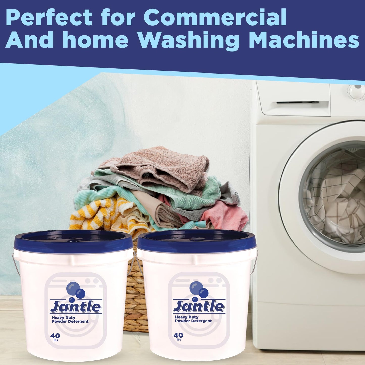 Laundry Detergent Powder Bucket, Low Suds Laundry Detergent Bucket - Lemon Scent- 40 lbs Pail Economical Powdered Detergent Commercial Laundry