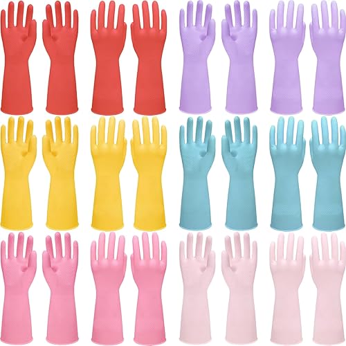 ATZNZIK 12 Pairs Rubber Cleaning Gloves for Dishwashing Reusable Kitchen Gloves for Washing Dishes and Household Non-Slip Cleaning Dish Gloves
