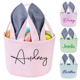 Signifyule Personalized Easter Basket for Boy Girl Seersucker Egg Hunt Bunny Basket for Kids with Custom Name Candy Egg Bucket with Cute Rabbit Ears