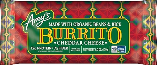 Amy's Frozen Meals, Cheddar Cheese Burrito with Organic Rice and Beans, Microwave Meals, 6.0 Oz