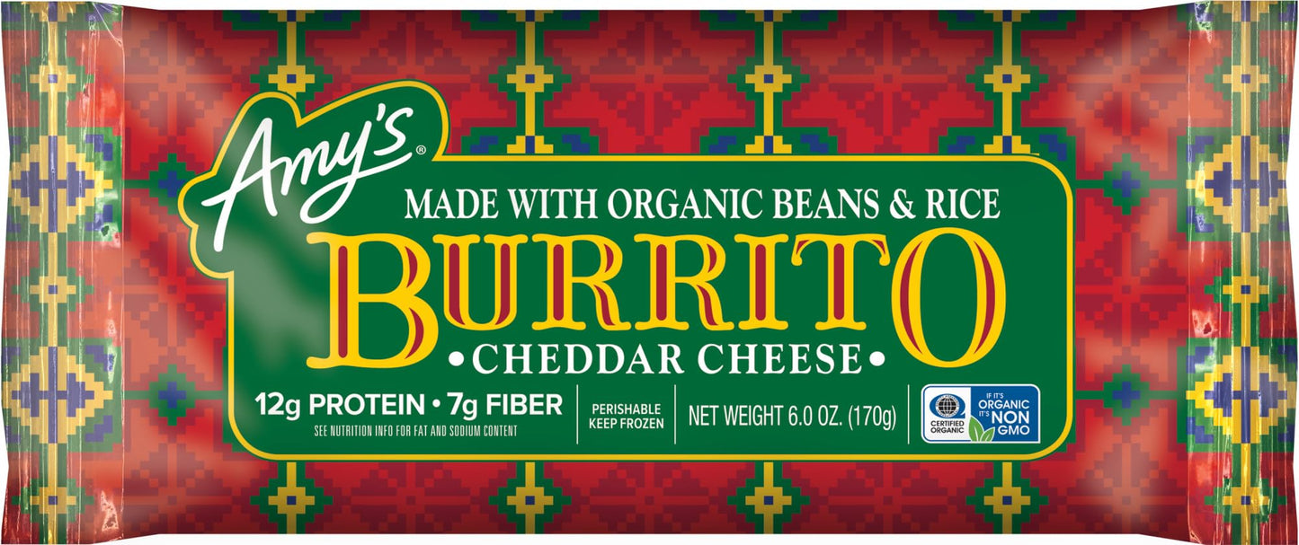 Amy's Frozen Meals, Cheddar Cheese Burrito with Organic Rice and Beans, Microwave Meals, 6.0 Oz