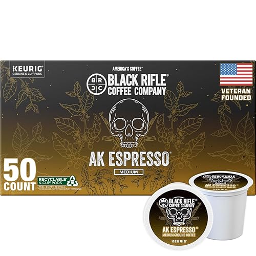 Black Rifle Coffee Company AK Espresso, 50 Count, Medium Roast K Cups - Single Serve K Cups Coffee Pods - Kcup Pods Compatible with Keurig 1.0 & 2.0