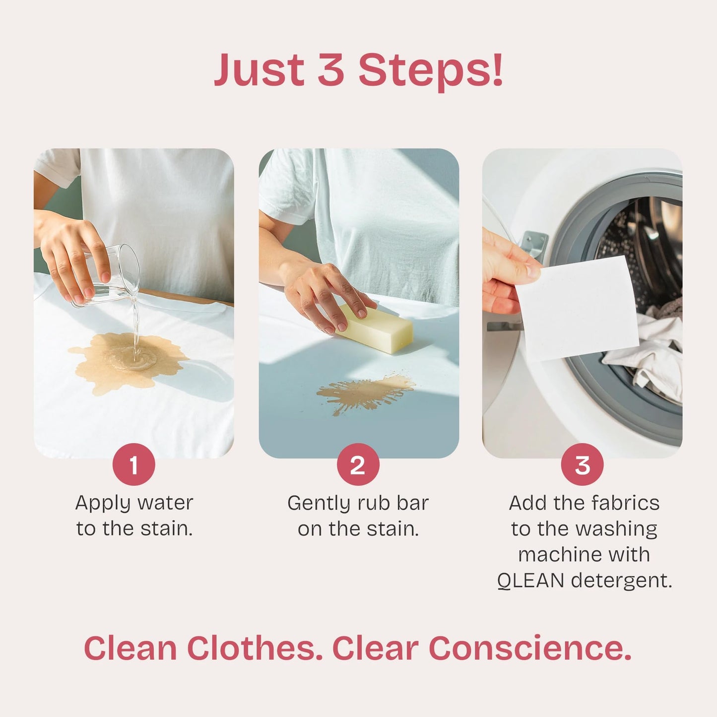 QLEAN Vegan Stain Remover Bar for Fabrics, Laundry Bar Soap for Clothes - Plant-Based, Travel-Friendly Stain Remover for Grease, Wine, Coffee, Grass