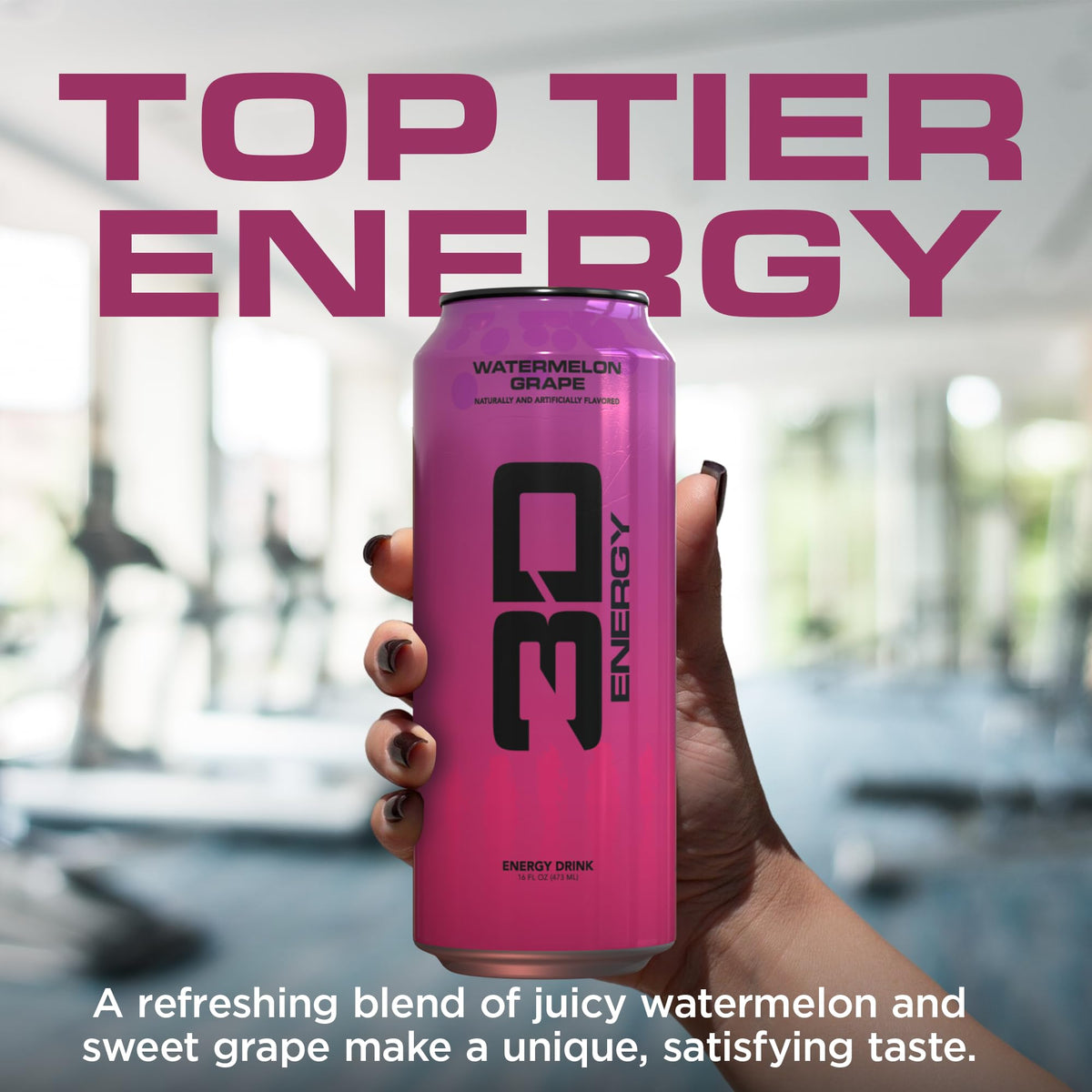 3D Sugar Free Energy Drink, Watermelon Grape, 16oz Cans, 12 Pack