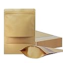 100 Pack Stand Up Pouch Bags, Kraft Pouch with Tear Notch and Matte Window, Resealable Zip Lock Food Storage Bag (Paper bags, 6.7 * 9.8 inch)
