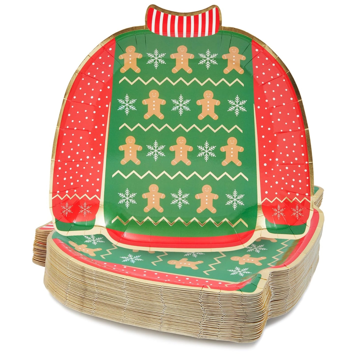 BLUE PANDA Paper Plates - 48 Count, Rectangular 9.7 x 9.1 in, Green & Red - Disposable Heavy-Duty Festive Gingerbread Design Paper Platters - Party