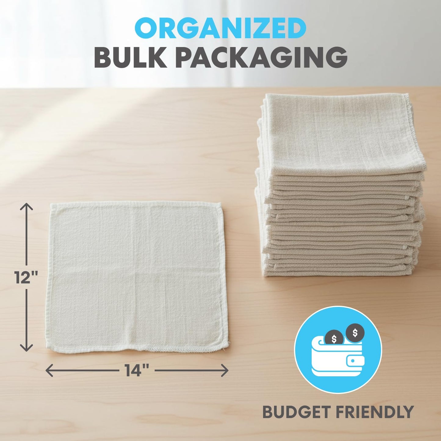 Simpli-Magic Cotton Shop Towels 14"x12" (145 Pack) - Reusable Cleaning Shop Rags for Automobiles, Industries, Garage and Homes (White)