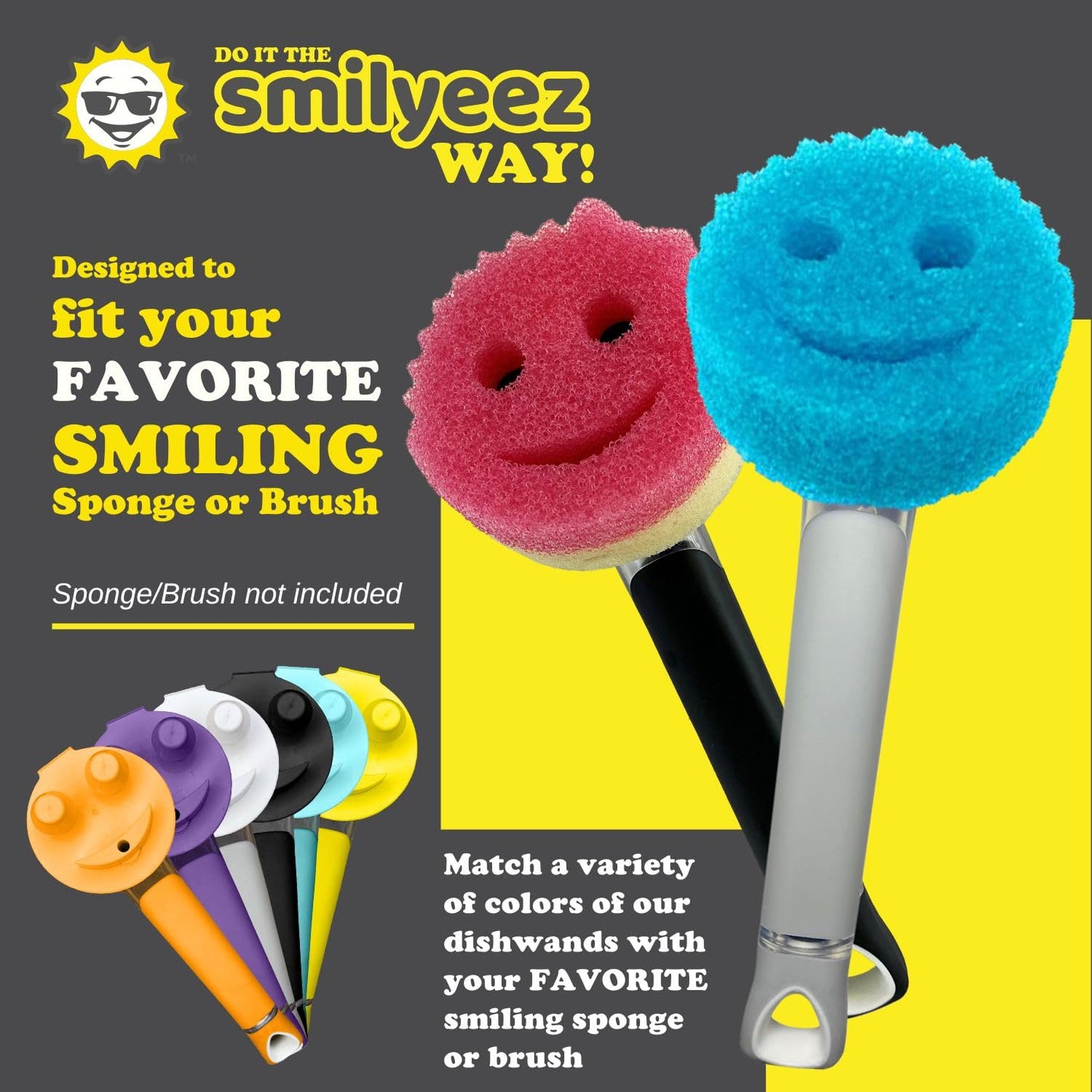 The Original Smiling Handle with Soap Dispensing for Scrub Daddy (Reg. TM) Sponge and Scrub Moji Sponge (White)