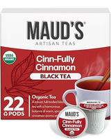 Maud's Organic Cinnamon Black Tea Pods, 22 ct, Recyclable Single Serve Tea Pods - 100% Gourmet Blended Tea Leaves, Compatible with Keurig K Cups Maker