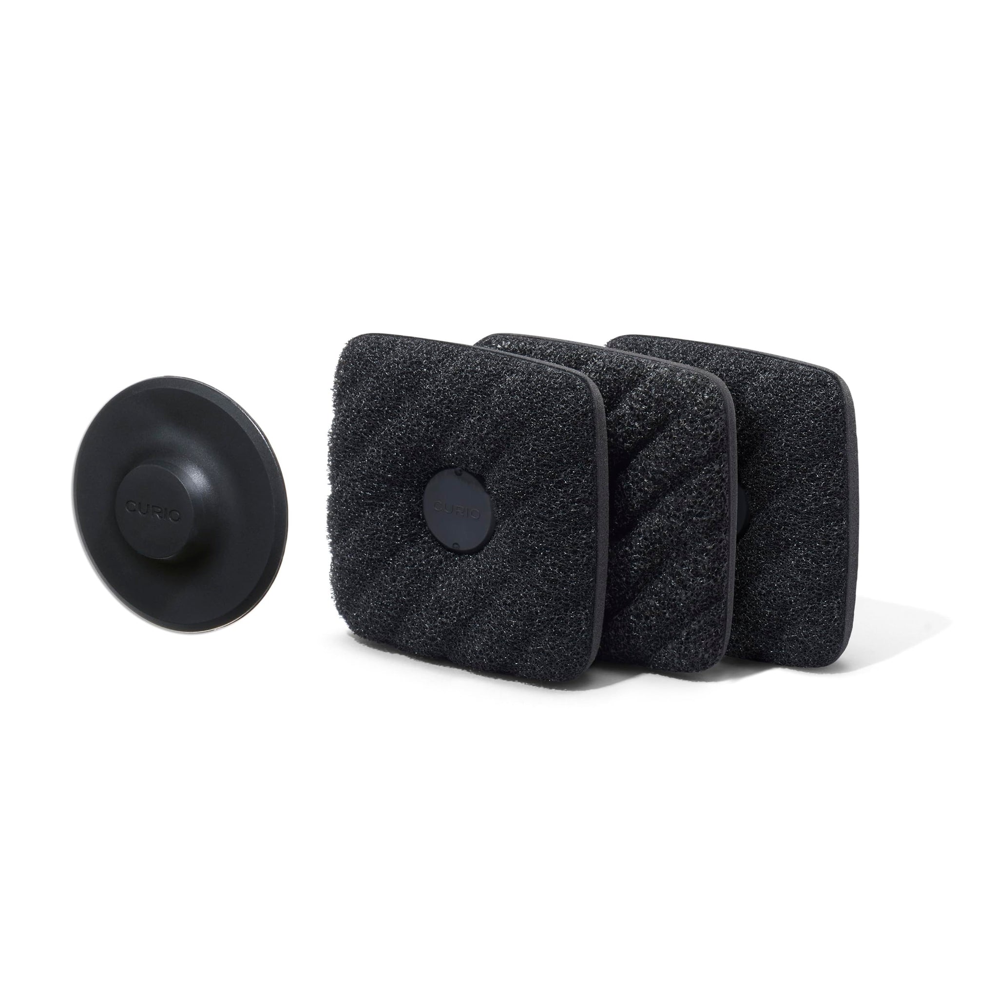 Curio Home Goods Ionic Non-Scratch Dish Sponges with Magnetized Holder, Odor Resistant Synthetic Scrub Sponges, 3 Pack, Black