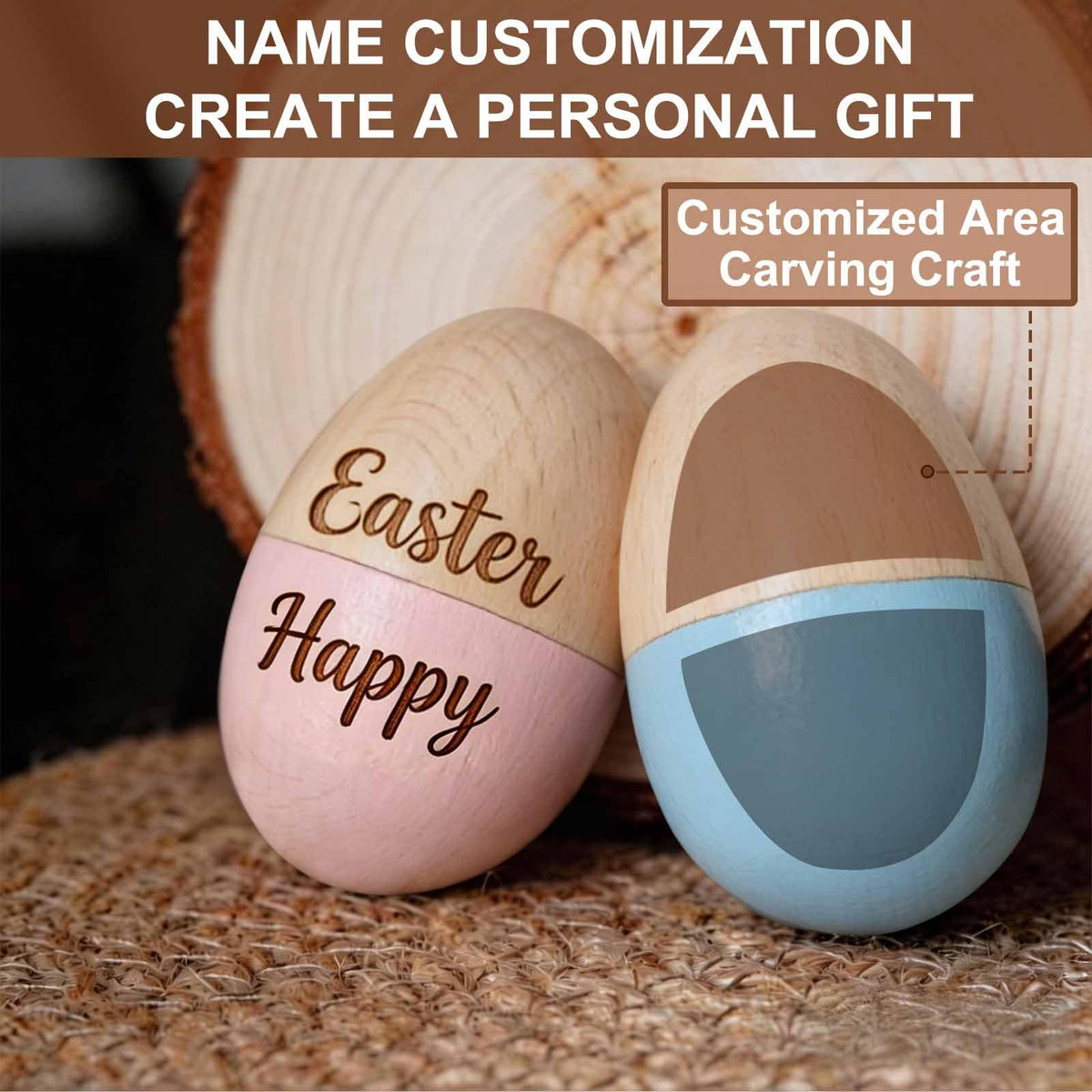 Personalized 2026 Easter Egg with Free Text, Custom Engraved Wooden Fillable Egg for Kids, Unique Easter Basket Decoration Gifts