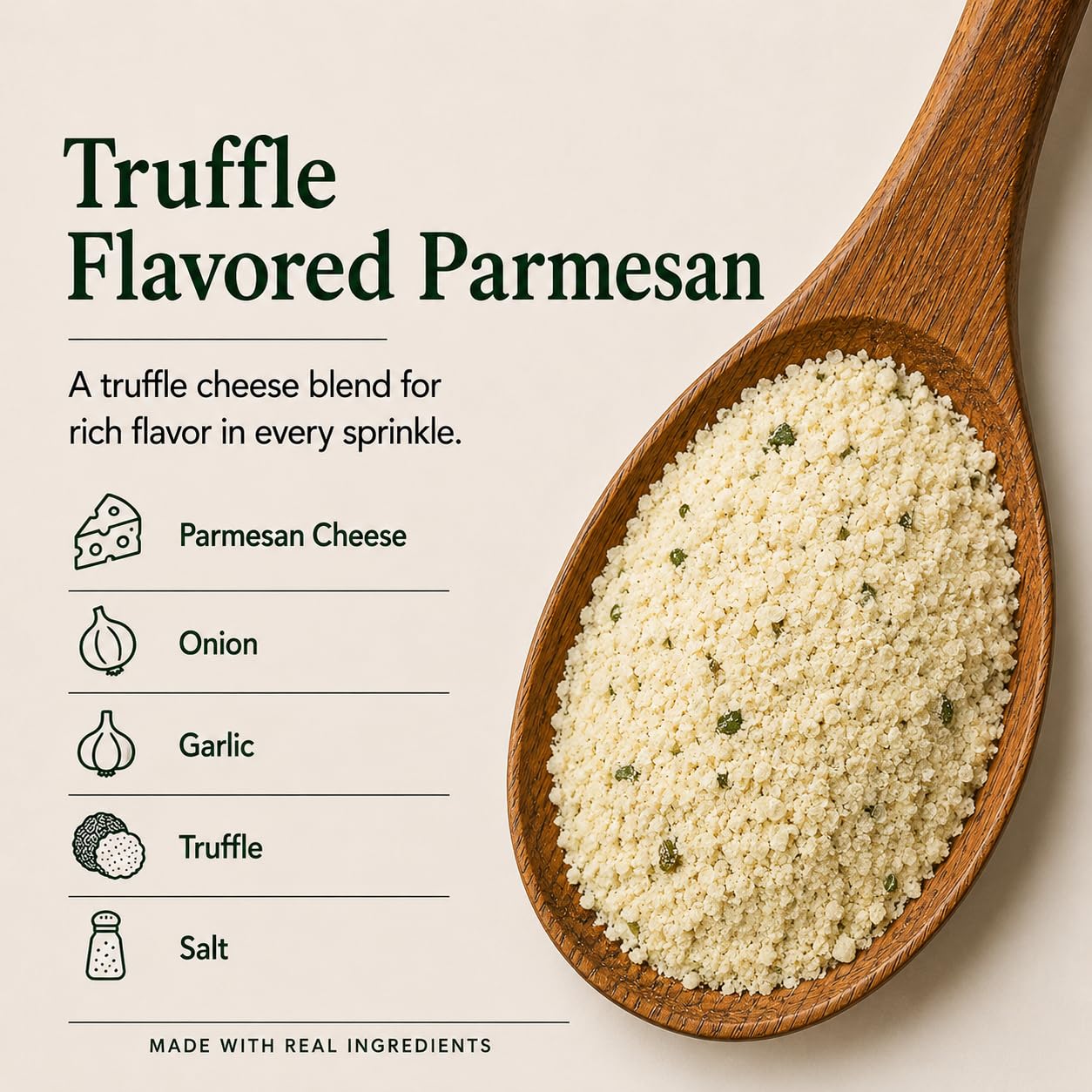 Truffle Umami Parmesan Seasoning, 16.5 oz - Gourmet Parmesan Cheese & Truffle Blend with Garlic & Onion, Savory Finishing Topper, by Woodland Gourmet