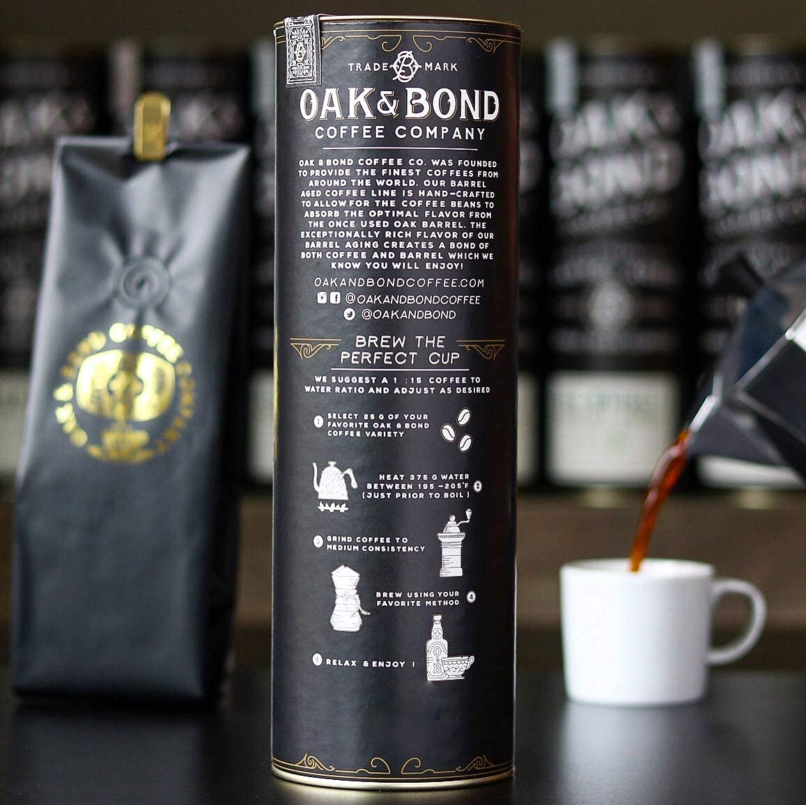Oak & Bond Coffee Co. Bourbon Barrel Aged Coffee, Brazil Single Origin Whole Bean, Medium Roast - Chocolate, Caramel, Mandarin Orange, Sweet Bourbon