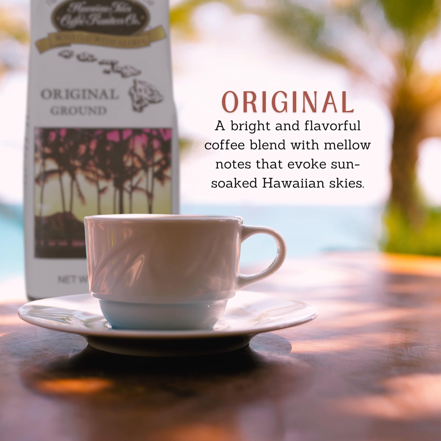 Hawaiian Isles Coffee Original Signature Roast, Medium Roast Ground Coffee, Roasted with Aloha - 8 Ounce Bag