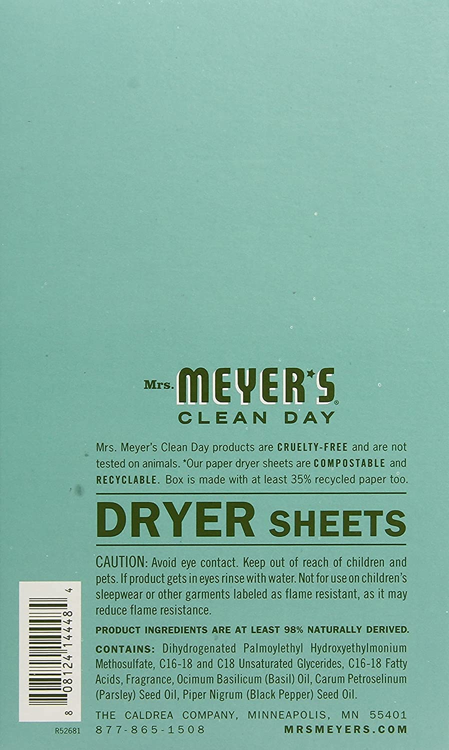 Mrs. Meyer's Clean Day Basil Scent Fabric Softener Sheets 80 oz.