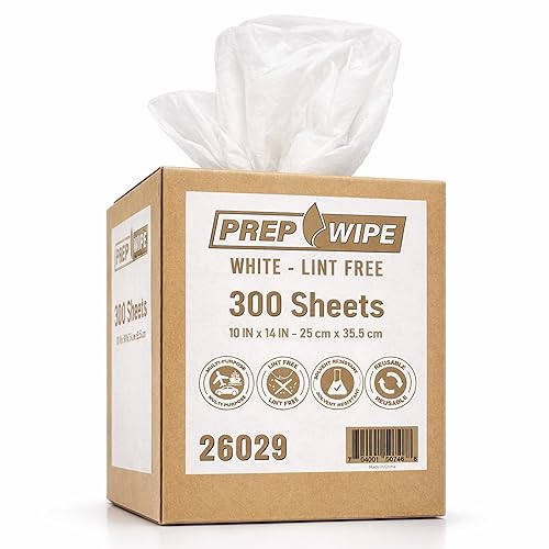 26029 Prep Wipe WHITE Lint Free Cleaning Towels Pack of 300 Sheets, 10" x 14" (1 Box) - Multi-purpose, Reusable, Perforated, Industrial Grade