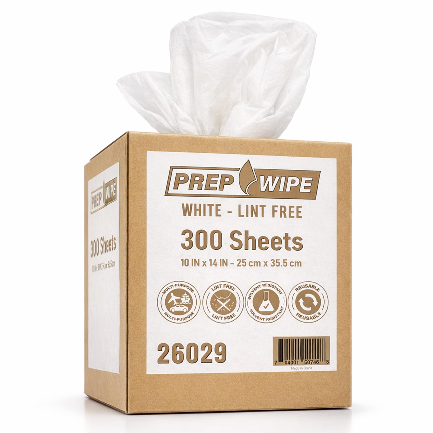 26029 Prep Wipe WHITE Lint Free Cleaning Towels Pack of 300 Sheets, 10" x 14" (1 Box) - Multi-purpose, Reusable, Perforated, Industrial Grade