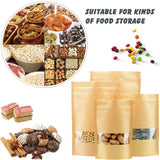 100 Pcs Resealable Stand Up kraft Paper Bags with Window for Packaging Products, Reusable Zip Lock Food Storage Pouch Bags (3.9" x 5.9")