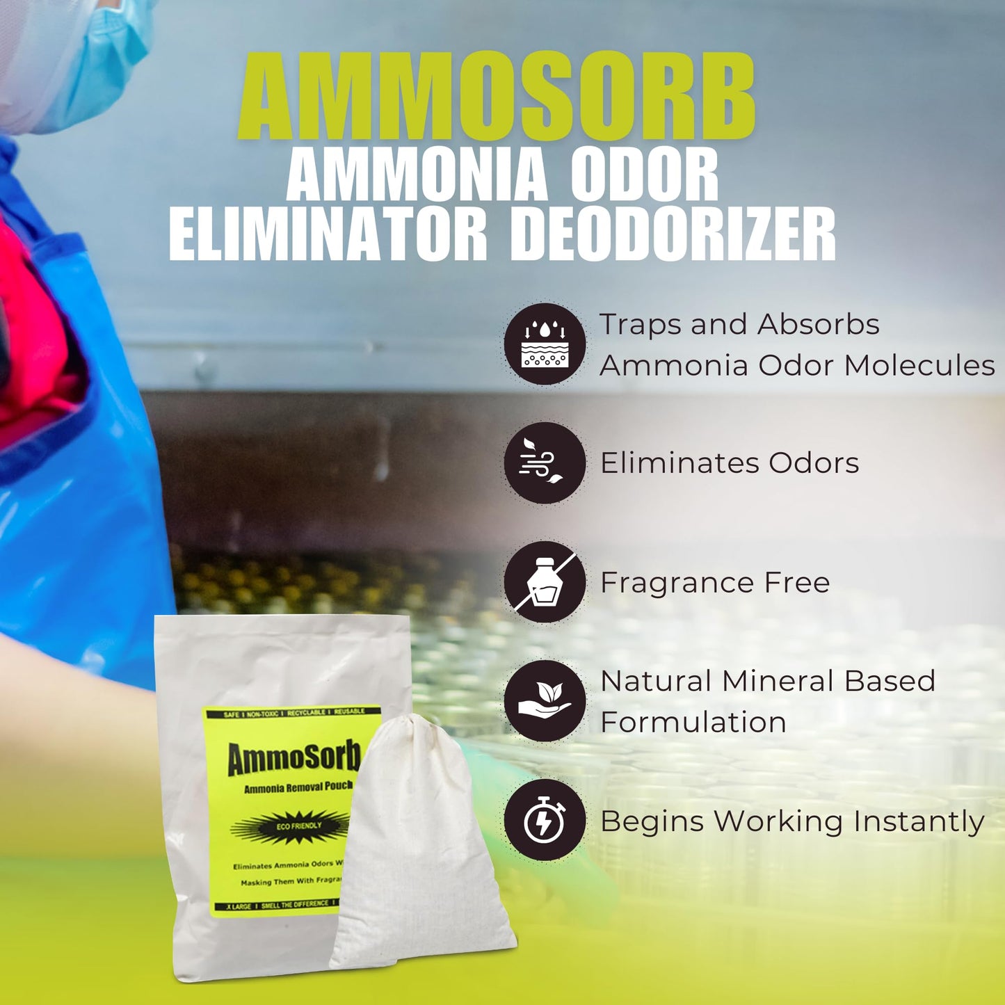 AMMOSORB Reusable Ammonia Odor Eliminator Deodorizer Pouch: Treats 150 Sq. Ft.