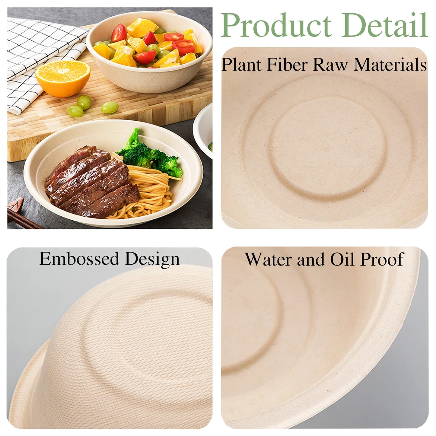 Lshfwn 100 Pack 12 oz Disposable Paper Bowls, Heavy Duty Compostable, Eco-friendly Bagasse Bowls for Parties, Restaurants, Catering