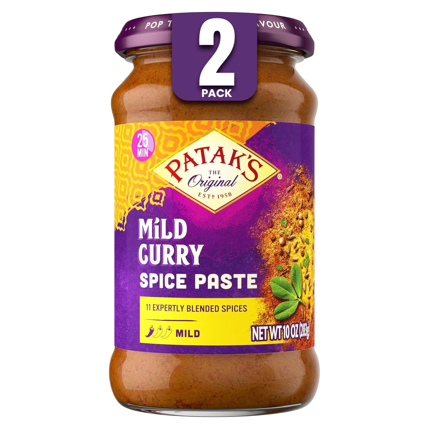 Patak’s Mild Curry Spice Paste - Mild Indian Cooking Paste with Freshly Ground Spices - Ideal for Chicken, Vegetables, and One-Pot Meals - Warm