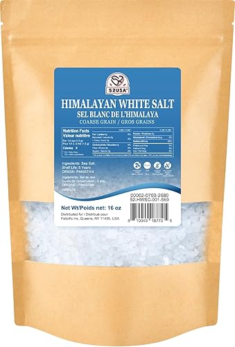 52USA Himalayan White Salt, Coarse Salt 16 oz (1 Pound), Salt for Grinder Refill, Non-GMO, All Natural Sea Salt, Kosher Salt (Pack of 1)