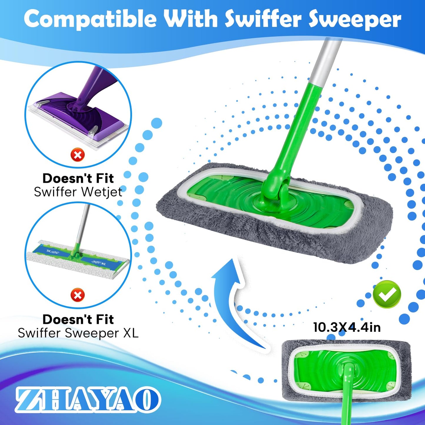 ZHAYAO 6 Pcs Reusable Microfiber Mop Pads Compatible with Swiffer Sweeper, Dry Sweeping Cloths & Wet Mopping Cloths, Washable Pads
