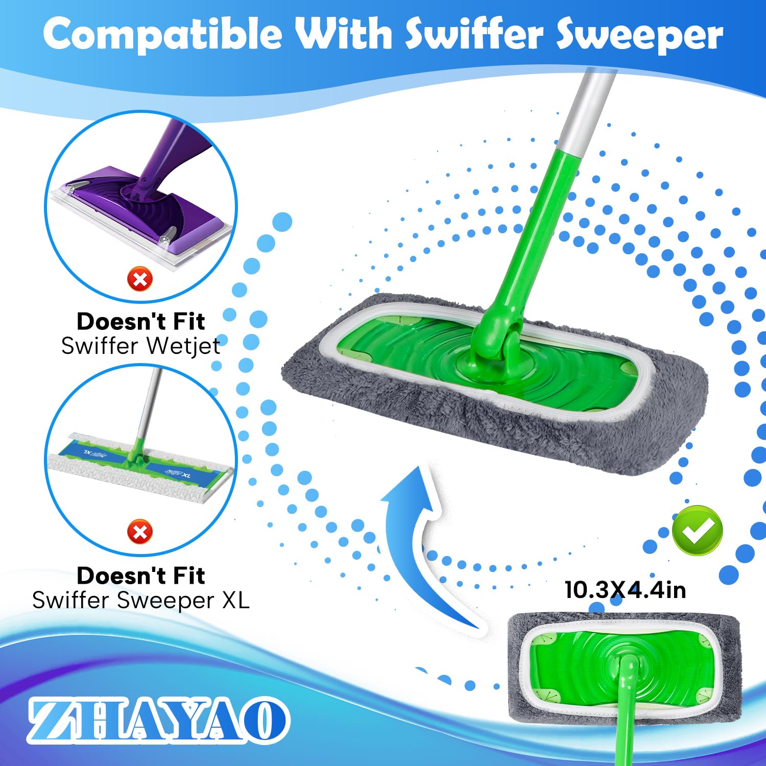 ZHAYAO 6 Pcs Reusable Microfiber Mop Pads Compatible with Swiffer Sweeper, Dry Sweeping Cloths & Wet Mopping Cloths, Washable Pads