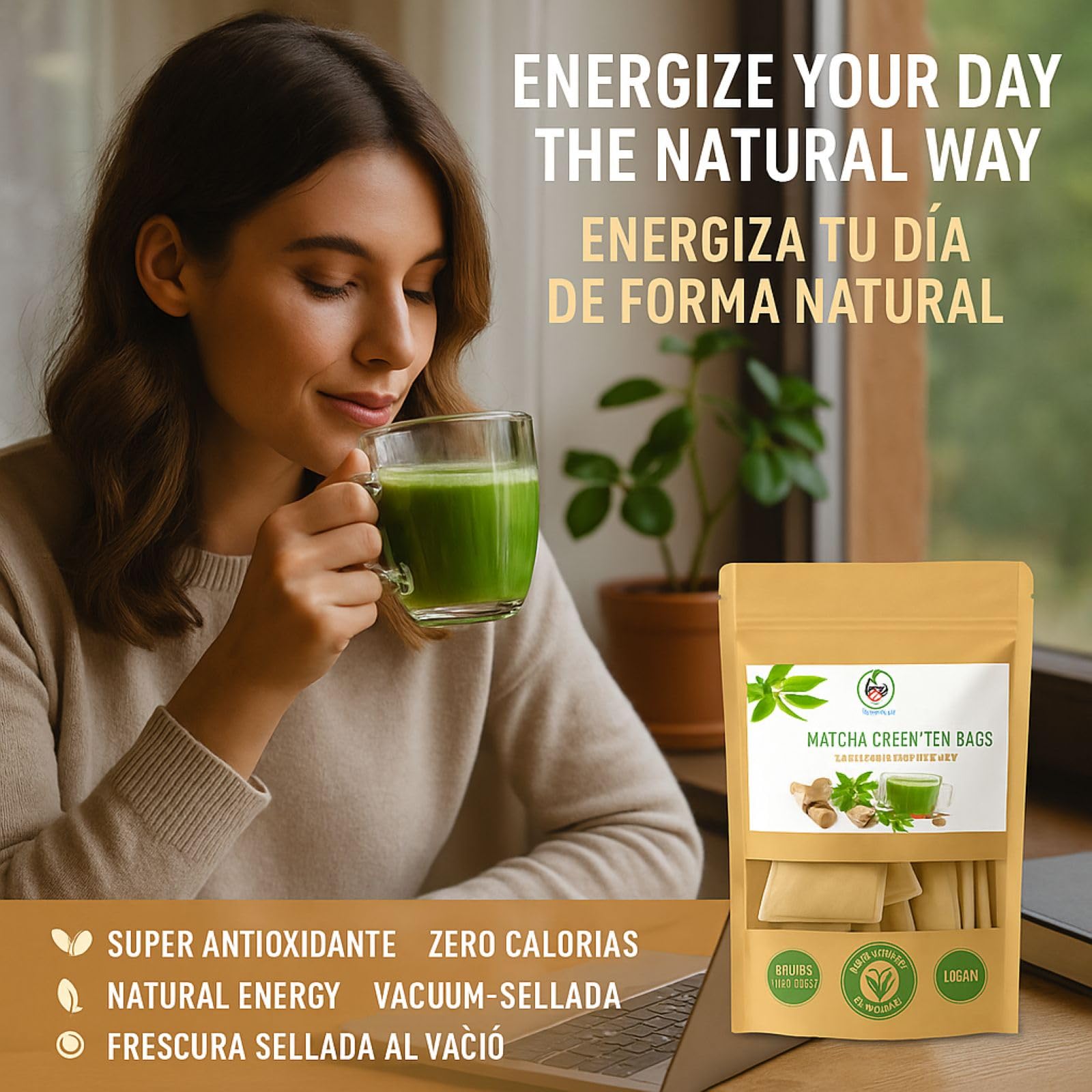 Green Matcha Tea - 50 Tea Bags (2 g Each) - Premium Japanese-Style Matcha for Hot & Iced Drinks - Antioxidant-Rich, Zero Calories - 100% Natural