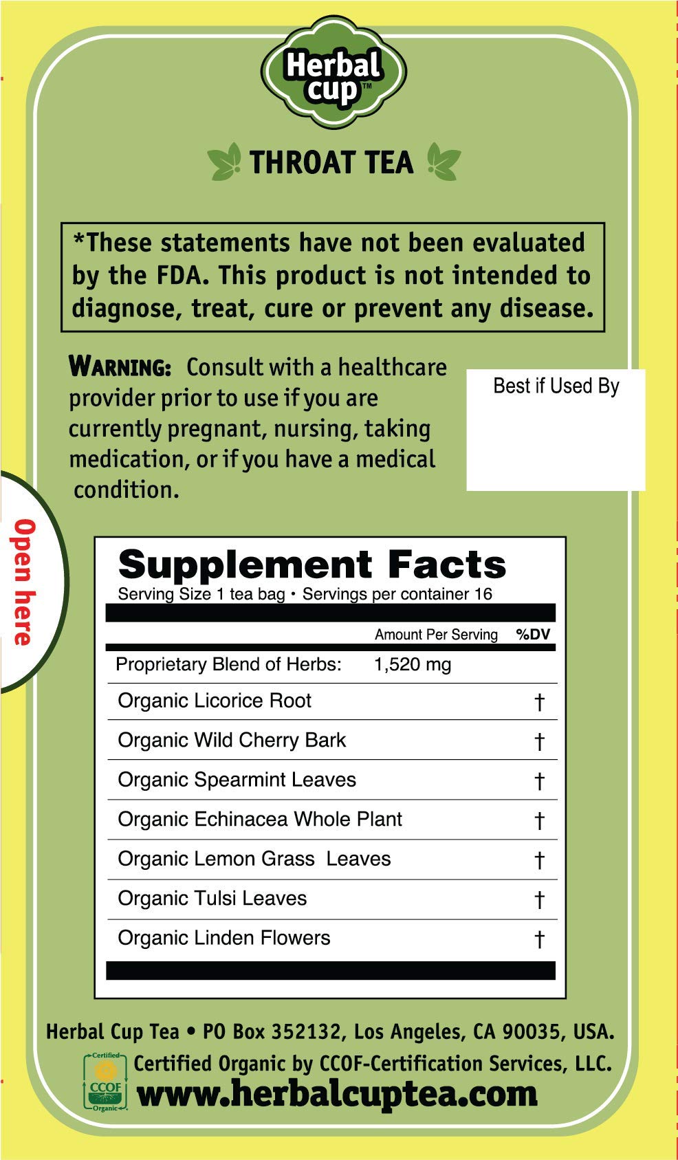 Herbal Cup Ayurveda Balanced Tea, Organic Health & Body Focused Teas, No Caffeine Herbal Supplement (Throat, 16 Count (Pack of 6))