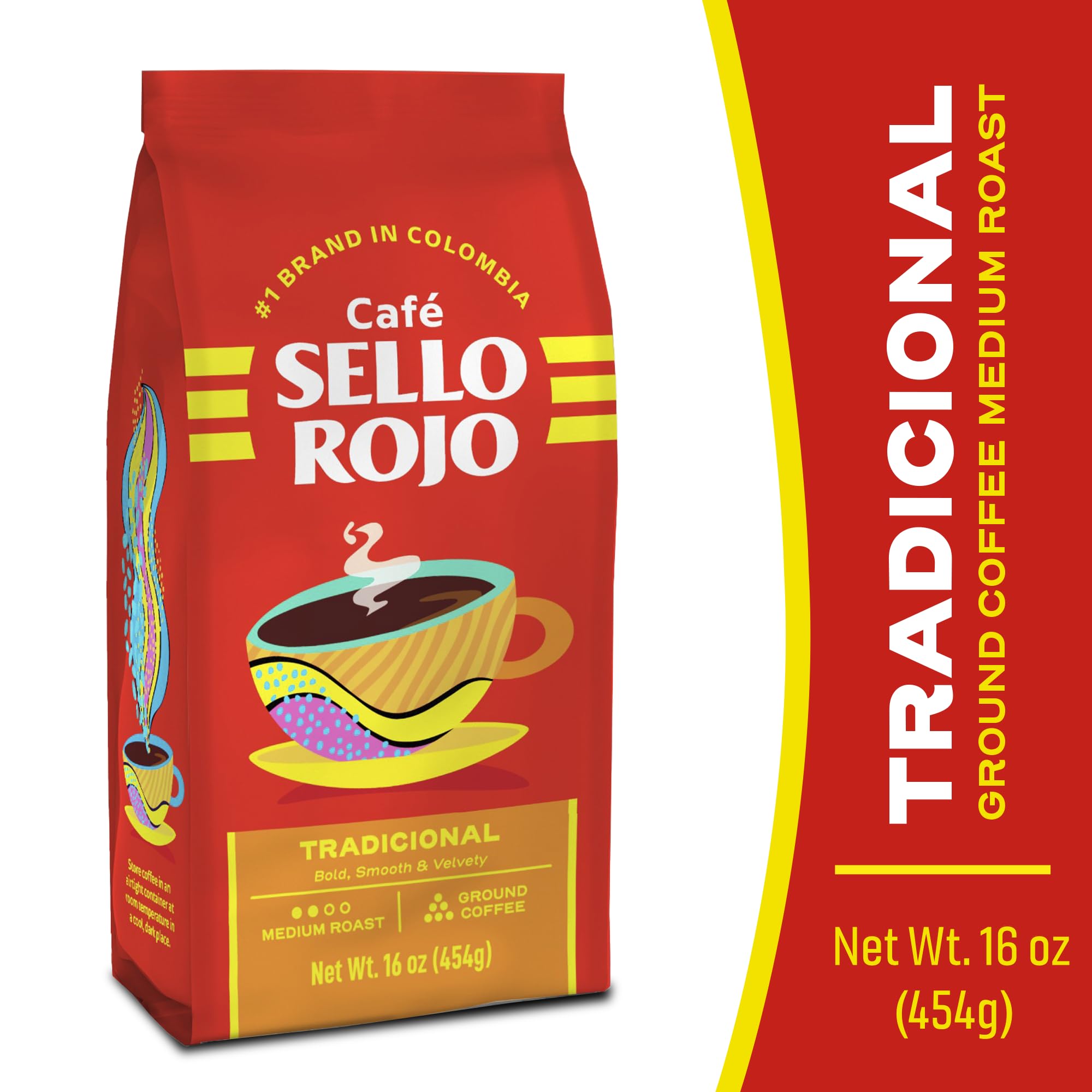Sello Rojo Tradicional Medium Roast Ground Coffee, 16 oz (Pack of 5)