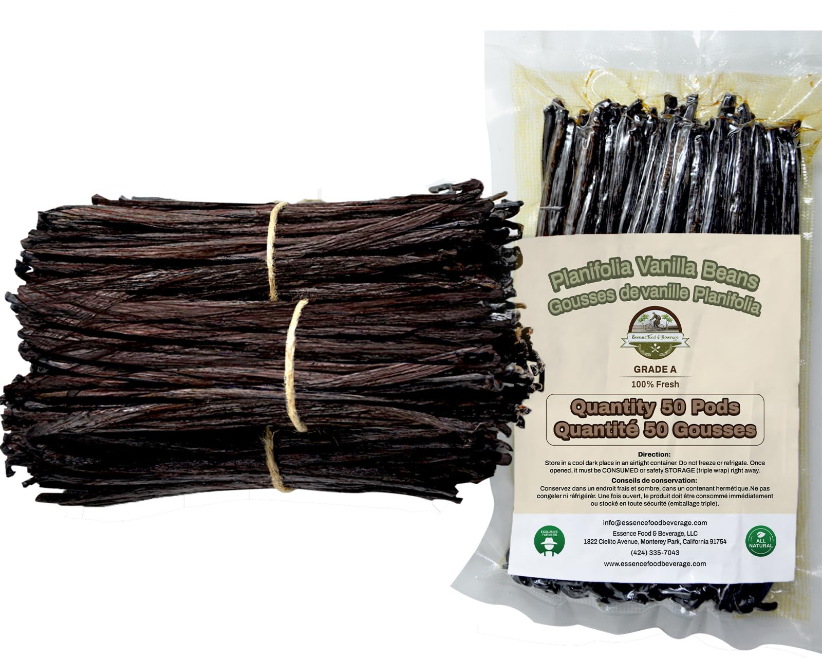 50 Large Vanilla Beans Bulk For Making Vanilla Extract Grade A - NON-GMO Fresh Pods, "6-9" Inches, Perfrect for Homemade Extract, Cooking, and Brewing