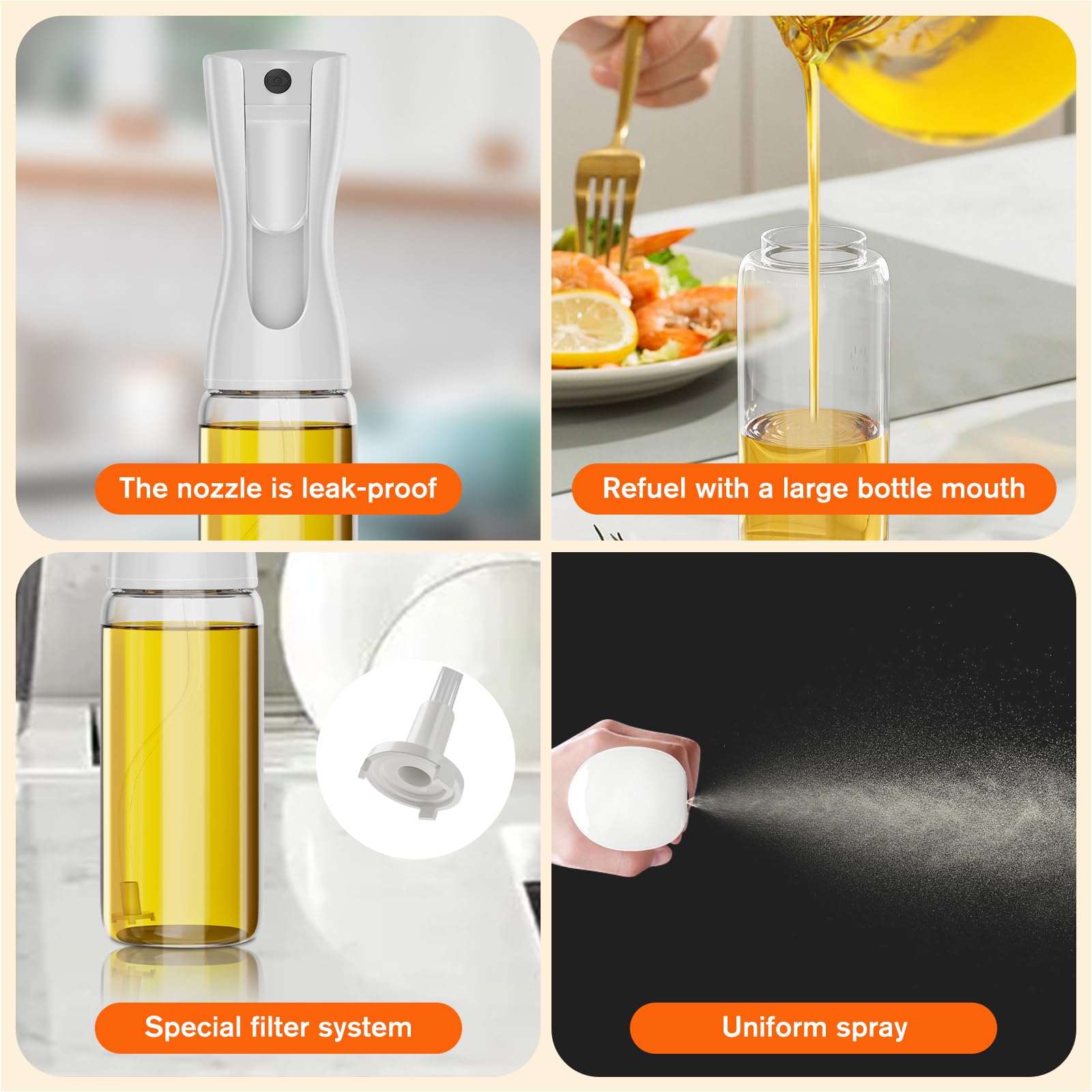MISSOLO Oil Sprayer for Cooking, 200ml Olive Oil Sprayer? oil mister For air fryer, cooking, baking, salad, frying, BBQ