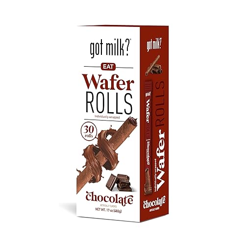 got milk? Wafer Rolls, Chocolate, 17-ounce Box with 30 Rolls, Individually Wrapped Rolled Wafer Spirals with Filling, Chocolate Wafer Cookies