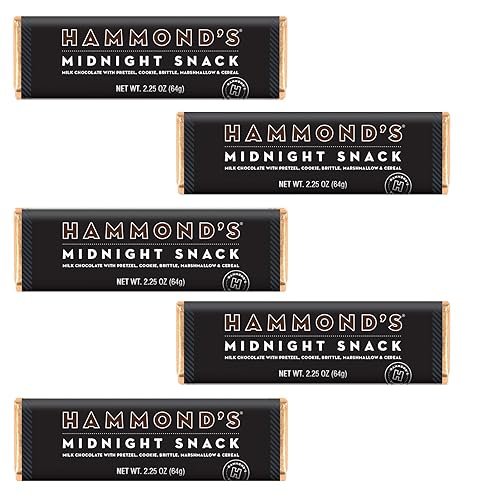 Hammond's Candies Gourmet Chocolate Candy Bars - Midnight Snack | Sweet Milk Chocolate, Pretzel, Cookie, Brittle, Marshmallow & Cereal, Certified