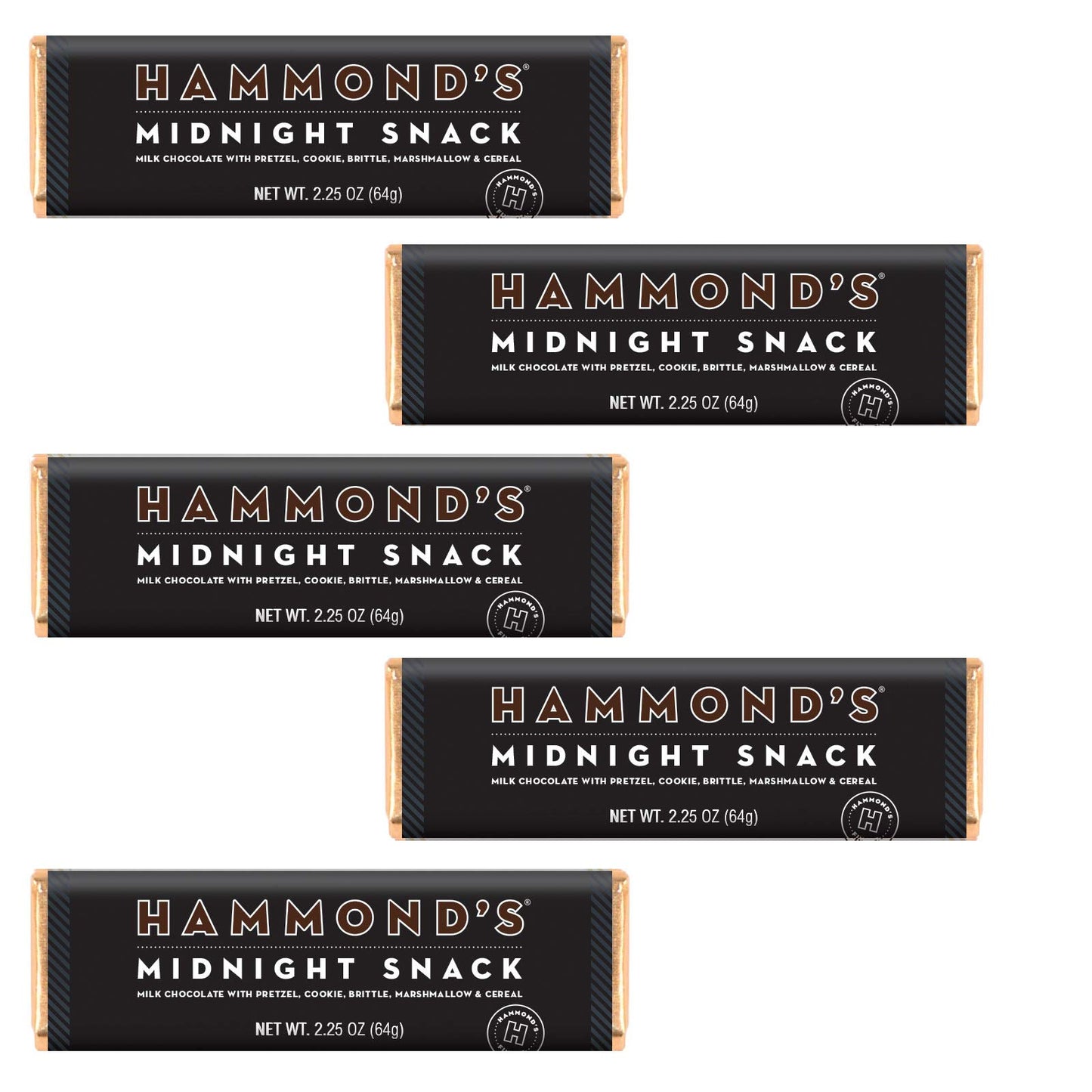 Hammond's Candies Gourmet Chocolate Candy Bars - Midnight Snack | Sweet Milk Chocolate, Pretzel, Cookie, Brittle, Marshmallow & Cereal, Certified