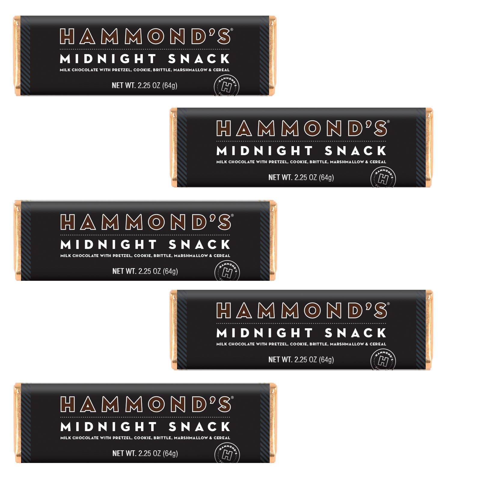 Hammond's Candies Gourmet Chocolate Candy Bars - Midnight Snack | Sweet Milk Chocolate, Pretzel, Cookie, Brittle, Marshmallow & Cereal, Certified