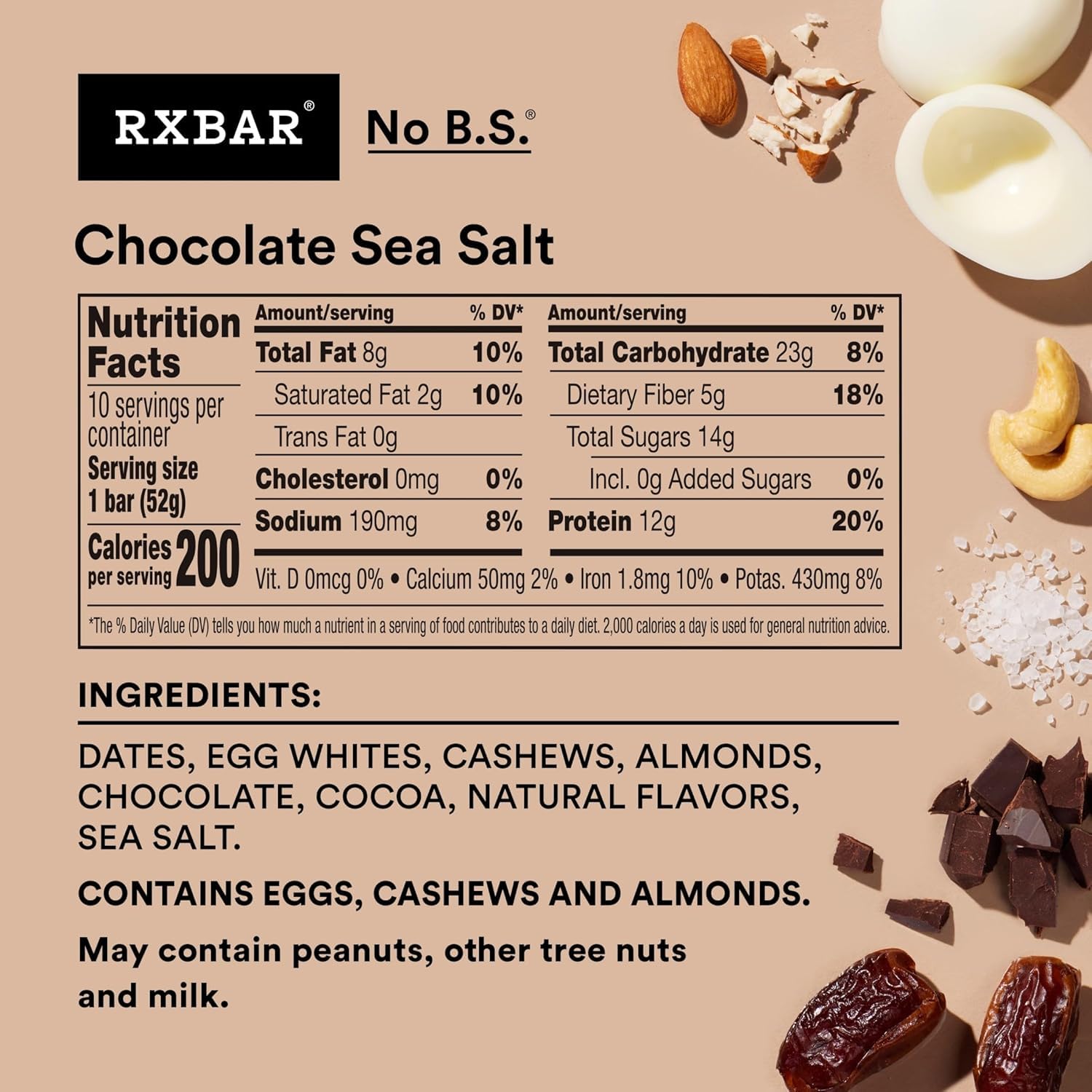 RXBAR Protein Bars, Chocolate Sea Salt, 24 Count - Simple Ingredient Snack Bars