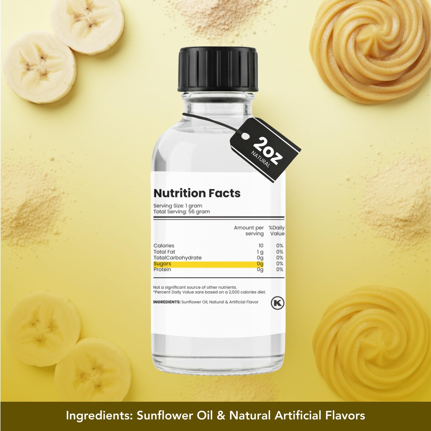 Dolce Flav Banana Extract - 2 Ounce Oil-Soluble Kosher, Sugar-Free, Concentrated Ripe Banana Flavoring for Baking, Smoothies & Ice Cream, Includes
