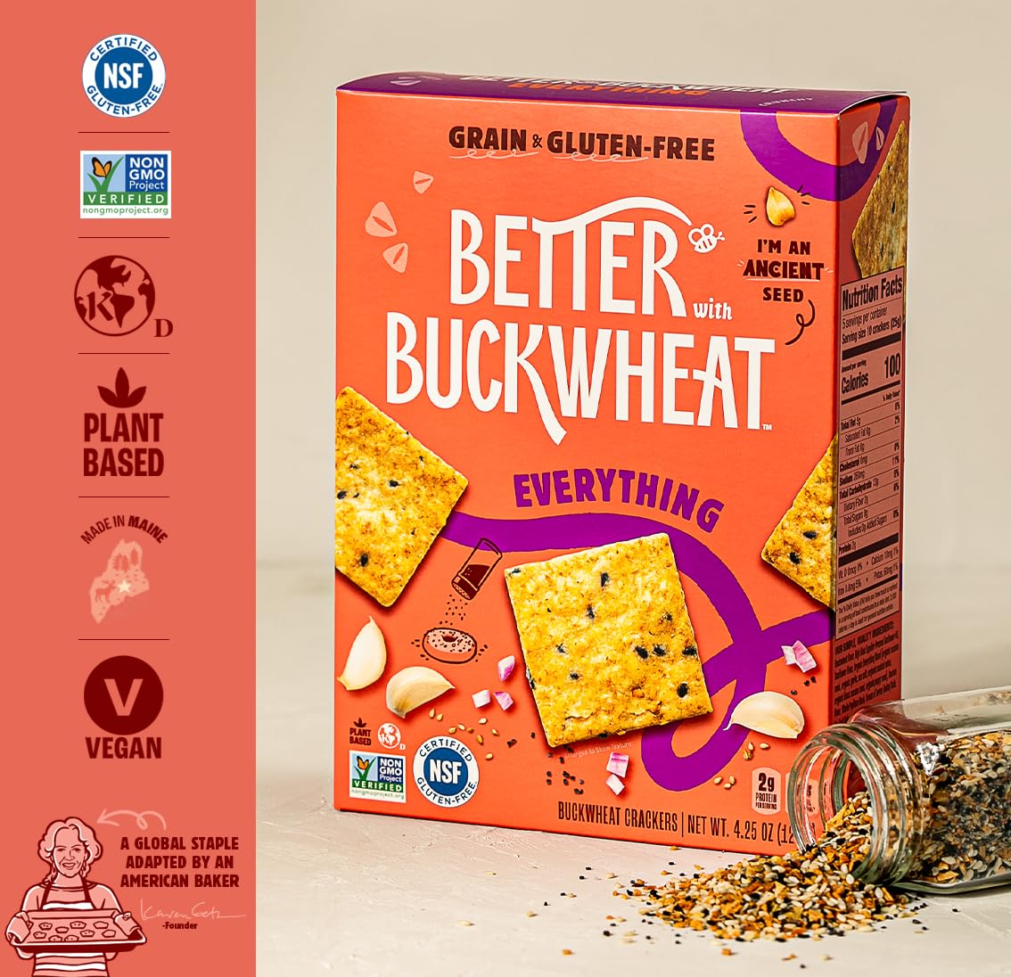 Better with Buckwheat Everything Crackers - Gluten-Free Crackers, Healthy Snack Crackers, Grain-Free, Non-GMO, Sugar-Free - Pair with Cheese, Hummus