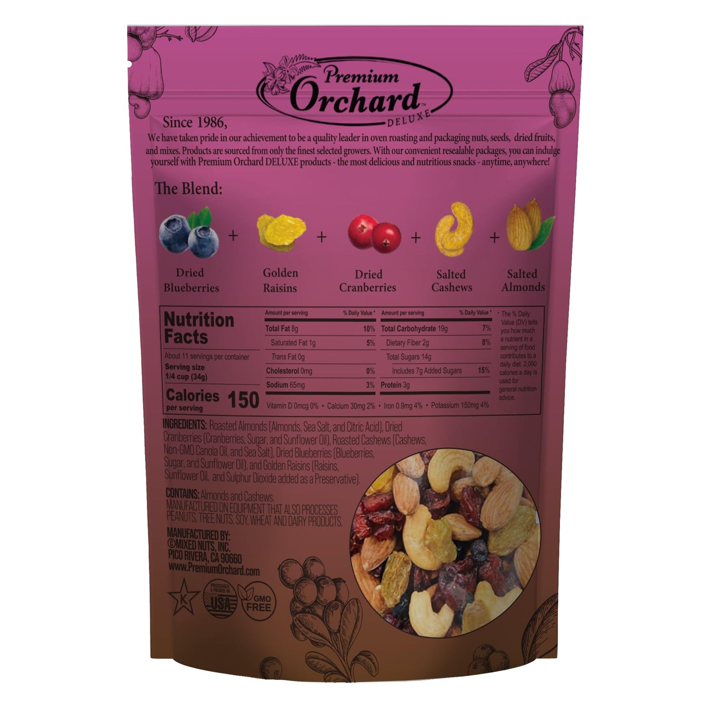 PREMIUM ORCHARD Berry Nutty Blend - Deluxe Mixed Nuts with Dried Cranberries, Golden Raisins, Blueberries | Healthy Trail Mix with Nuts, Mixed Berries