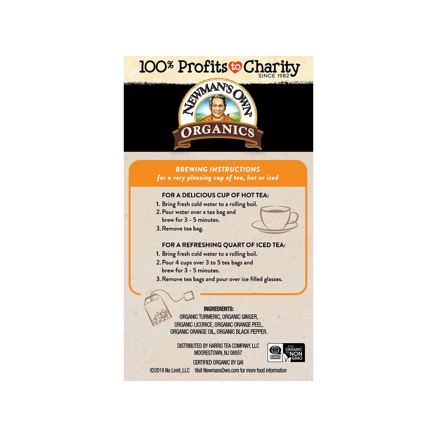 Newman's Own Organic Turmeric Ginger Herbal Tea, Caffeine-Free, Savory & Spicy Flavors Combined For The Perfect Cup Of Tea, 6 Pack Of 20 Tea Bags