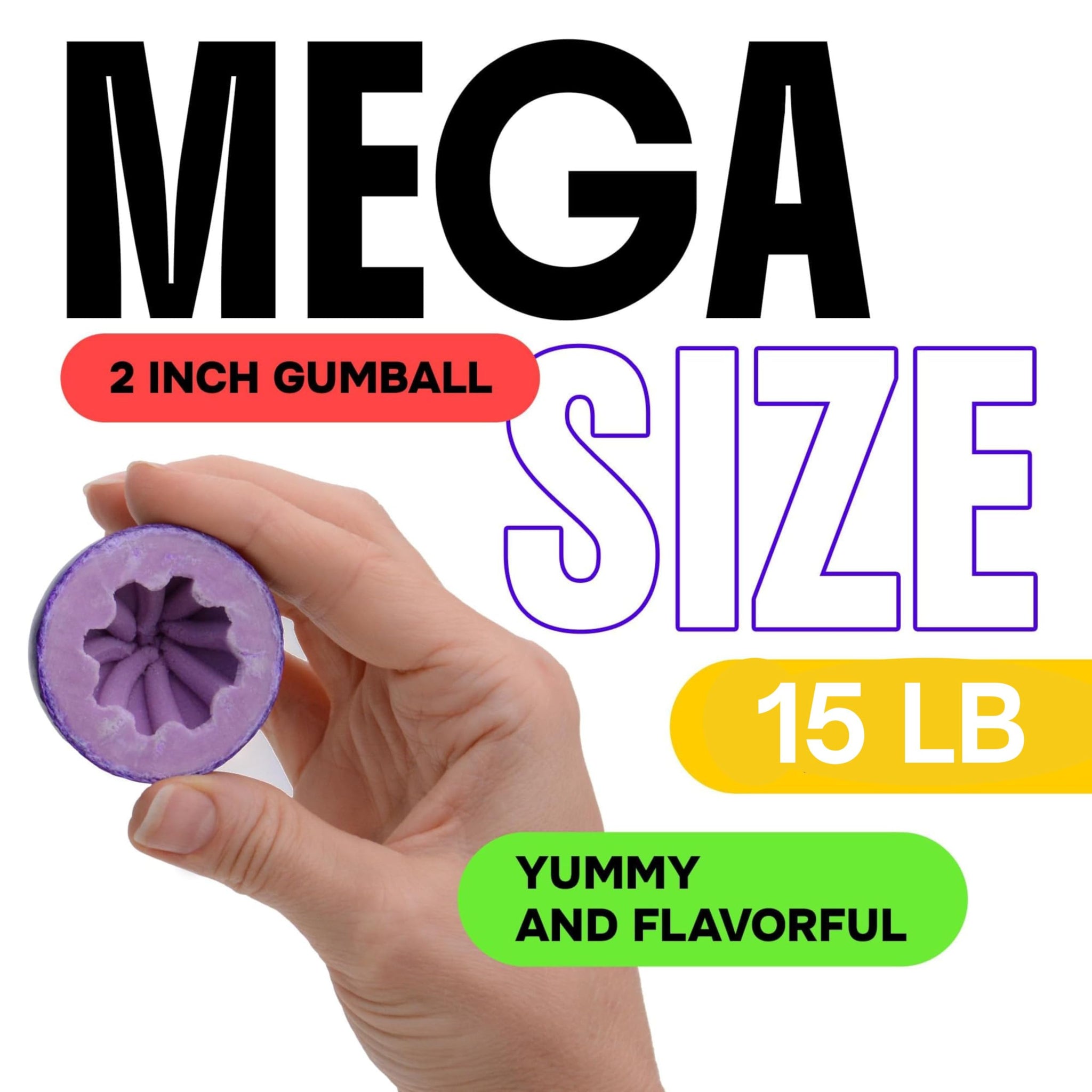 Chewing Gum for Kids - 2 Inch Jumbo Bubble Gum - 15lb Bulk Mega Fruit Shaped Gumballs - Assorted Fruit Flavored Gums