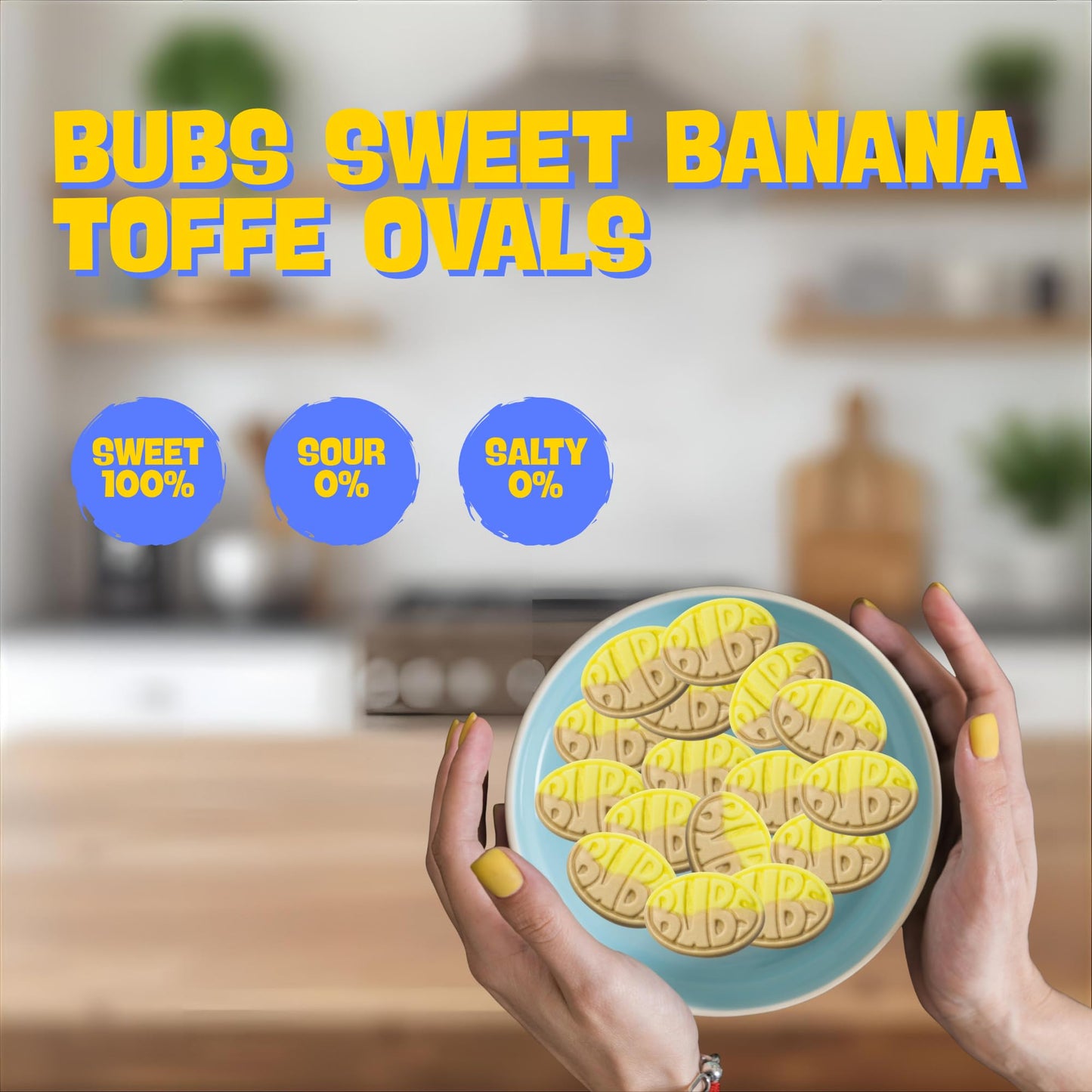 Bubs Banana Sweet Ovals. 1 POUND of Banana Toffee Caramel Soft & Chewy Swedish Candy, Marshmallow Gummy Hybrid. Vegan, Gluten and Gelatin Free Foam