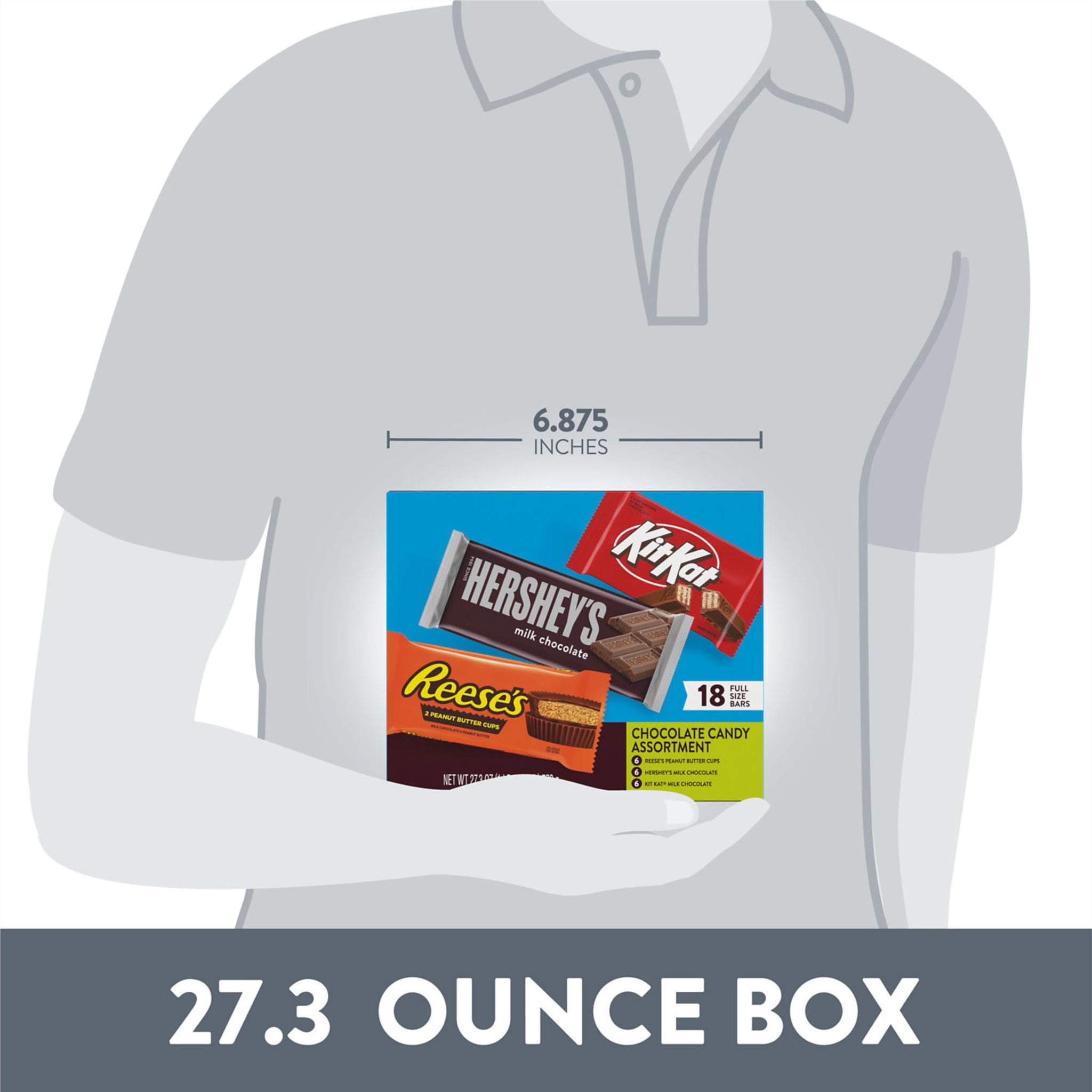 HERSHEY'S, KIT KAT and REESE'S Assorted Milk Chocolate Candy Variety Box, 27.3 oz (18 Pieces)