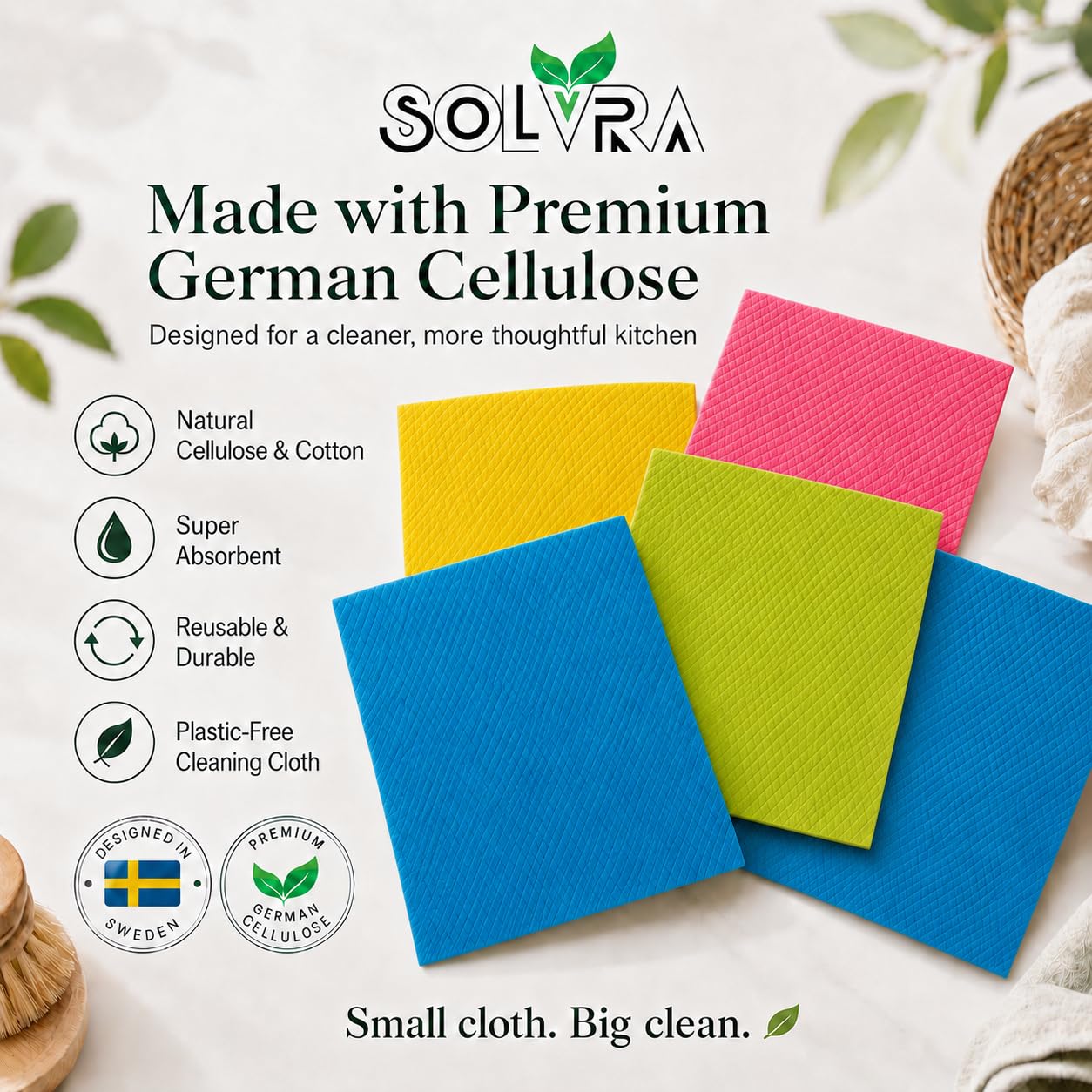 10 Pack Swedish Dishcloths for Kitchen | Reusable Paper Towels Washable, Non-Scratch Cellulose Sponge Cloths | Ultra Absorbent Dish Rags, No Odor