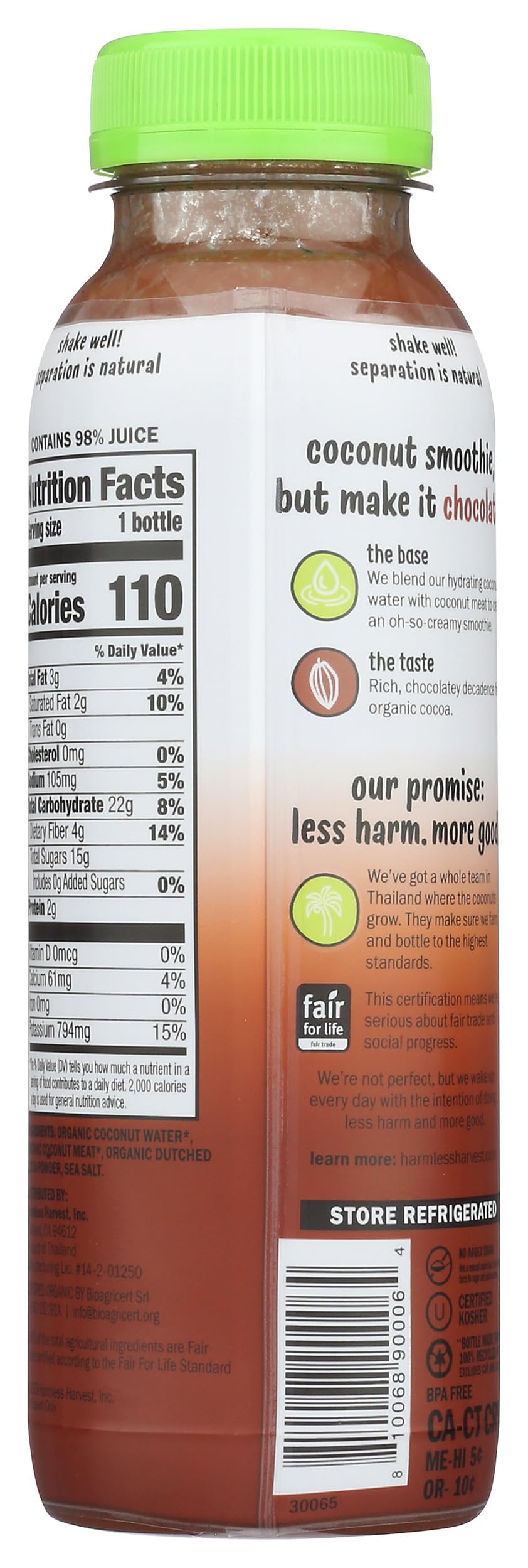 Harmless Harvest, Organic Chocolate Coconut Smoothie, 10 Fl Oz Bottle