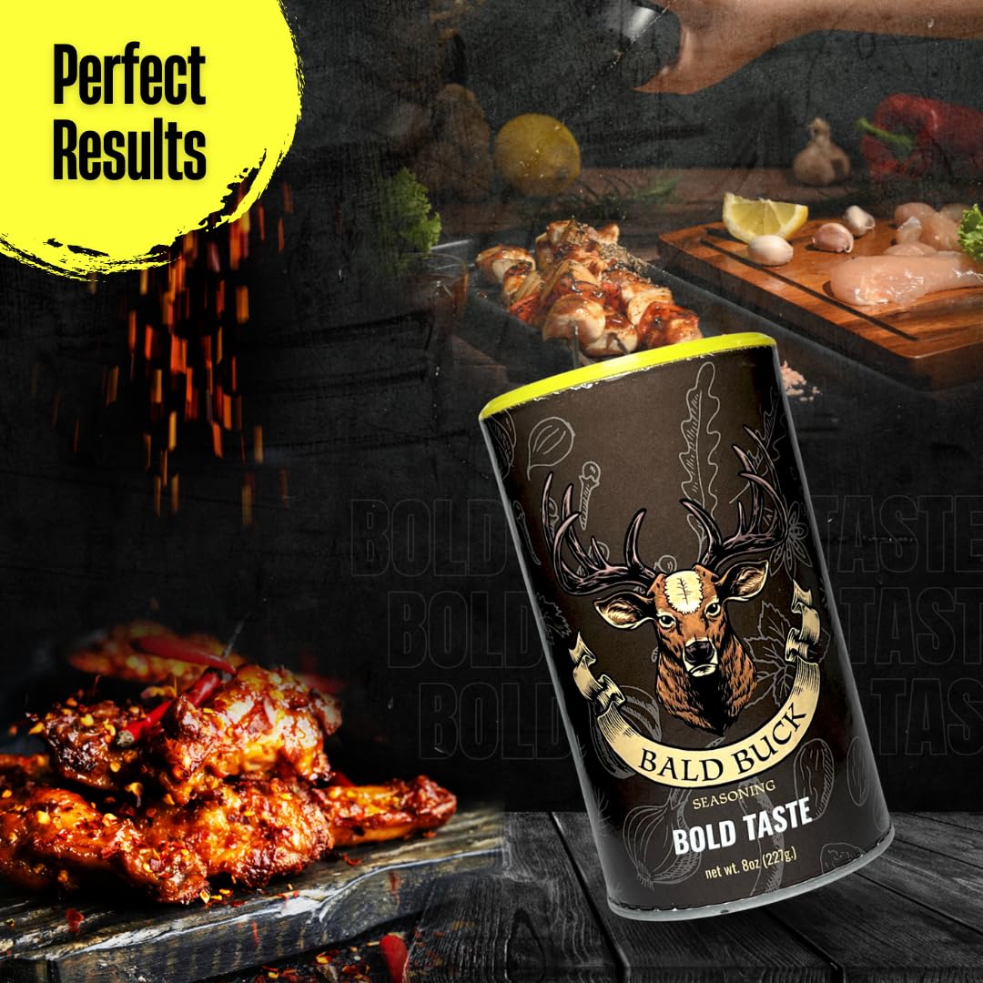 Bald Buck Seasoning Pack of 3, 8 Oz (2 Slow Burn + 1 Bold Taste) | Rib Rub BBQ Chicken Seasoning | BBQ Seasoning and Rub | Rotisserie Chicken