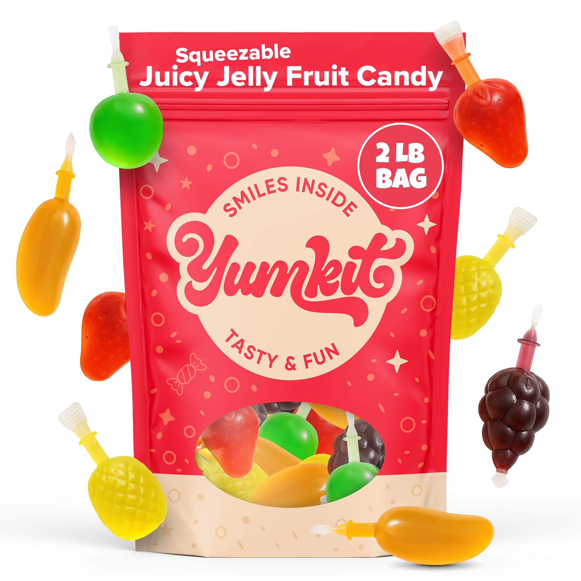 Fruit Jelly Candy 2 lbs | Mixed Fruit Jelly - Mango, Strawberry, Apple, Pineapple, and Grape | Popping Squeeze Jellies | Viral Candy from Tiktok |